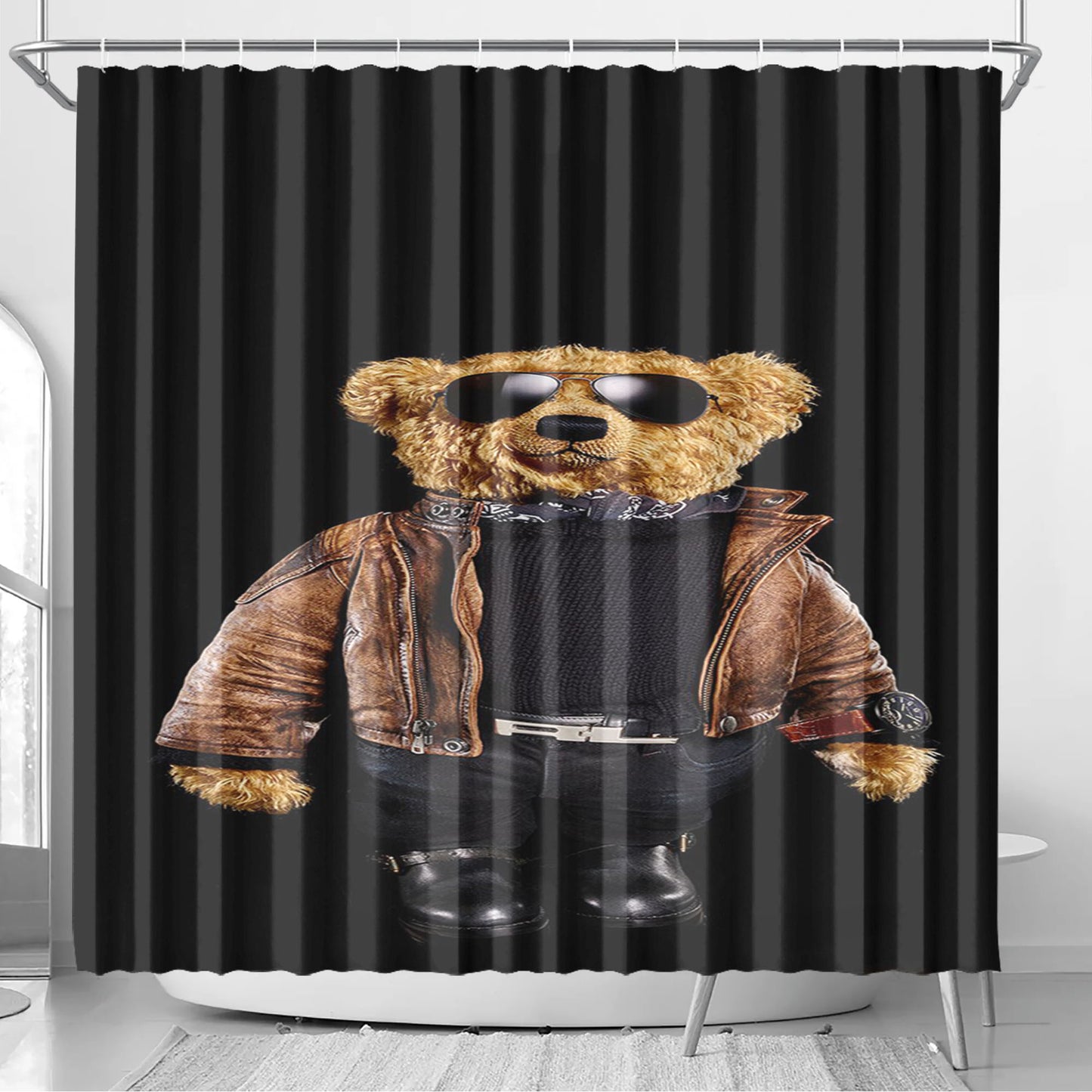 Polo Bear Black Bathroom Shower Curtain Fabric Waterproof