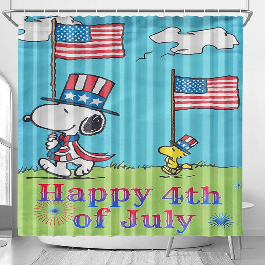 Snoopy Patriotic July 4Th Bathroom Shower Curtain Fabric Waterproof