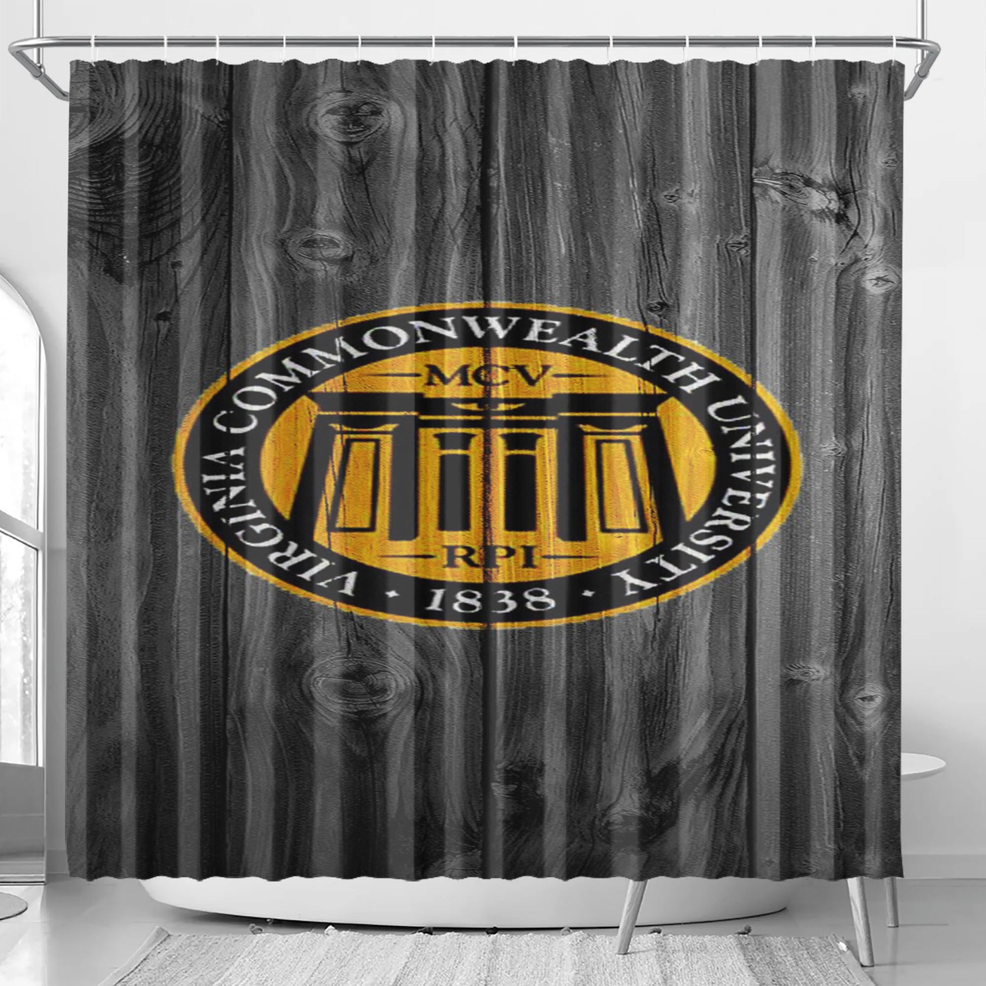 Virginia Commonwealth University 1838 Logo Dark Wood Bathroom Shower Curtain Fabric Waterproof | 66 X 72 Inch