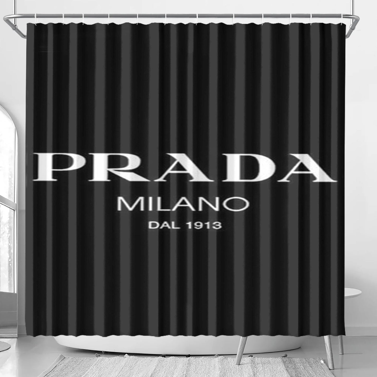 Prada Milano Black Bathroom Shower Curtain Fabric Waterproof | 66 X 72 Inch