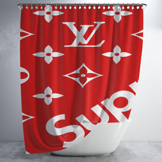 Big Supreme Louis Vuitton Bathroom Shower Curtain Fabric Waterproof | 66 X 72 Inch