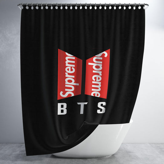 Bts Logo Supreme Bathroom Shower Curtain Fabric Waterproof | 66 X 72 Inch