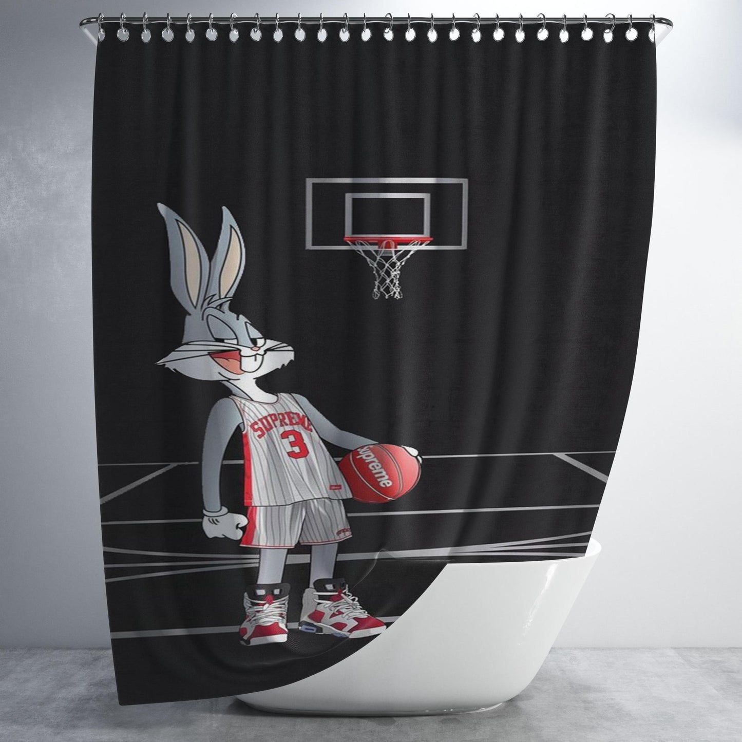 Bugs Bunny Supreme Basket Bathroom Shower Curtain Fabric Waterproof | 66 X 72 Inch