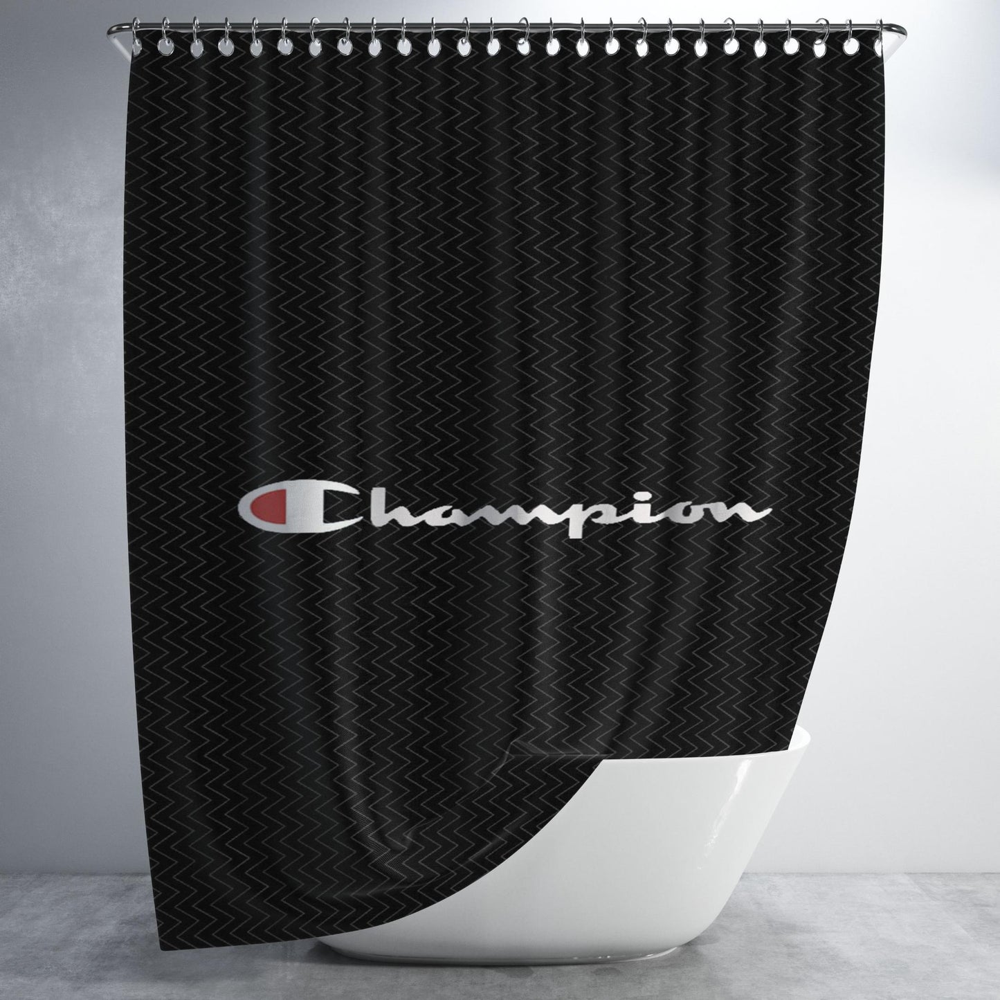 Champion Black Motif Bathroom Shower Curtain Fabric Waterproof | 66 X 72 Inch