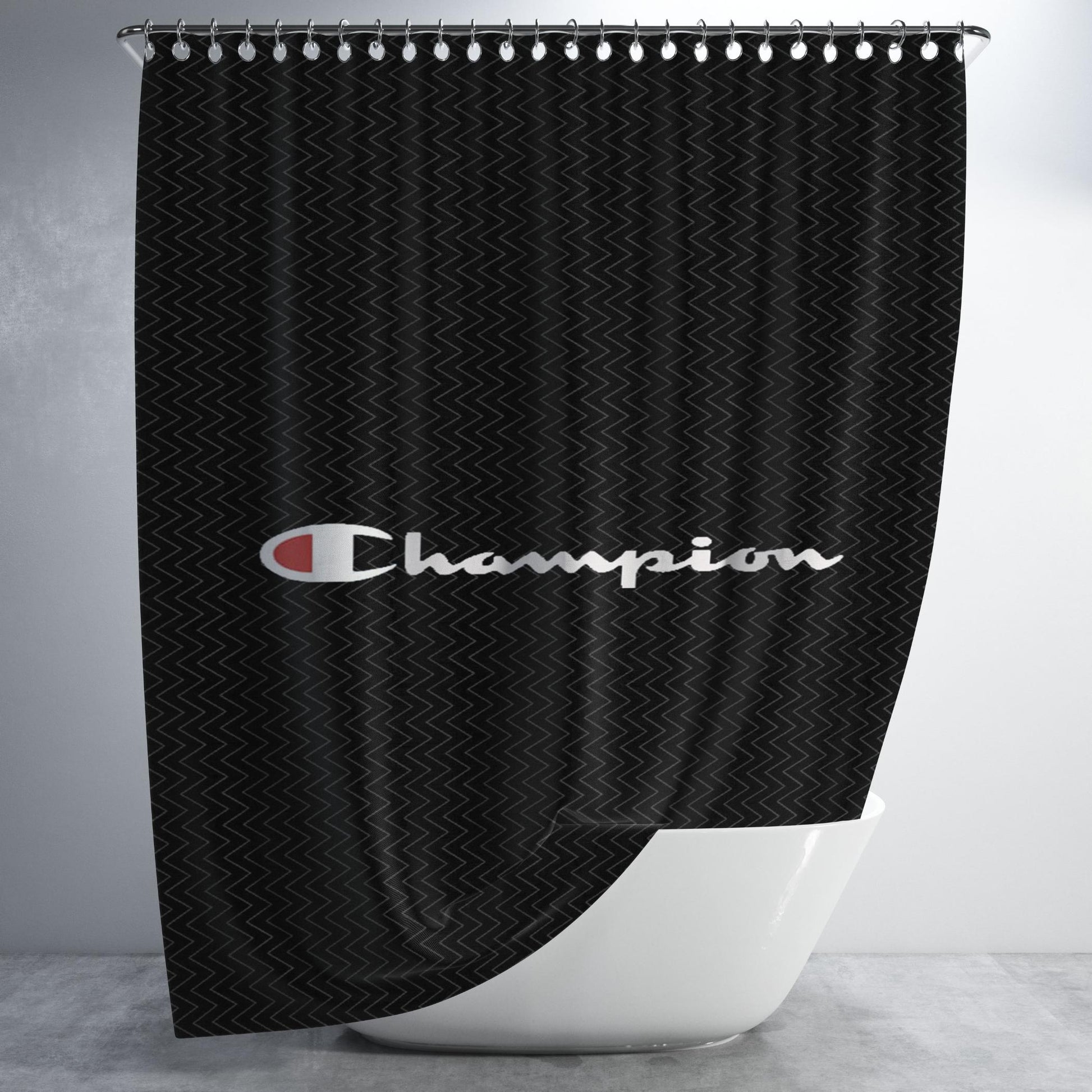 Champion Black Motif Bathroom Shower Curtain Fabric Waterproof | 66 X 72 Inch