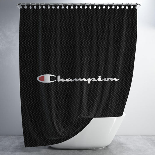 Champion Black Motif Bathroom Shower Curtain Fabric Waterproof | 66 X 72 Inch