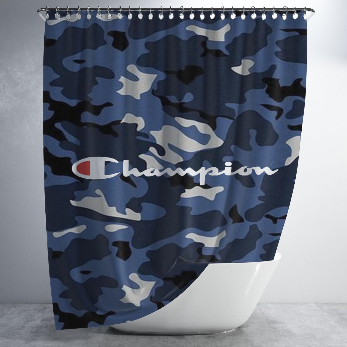Champion Blue Camo Bathroom Shower Curtain Fabric Waterproof | 66 X 72 Inch
