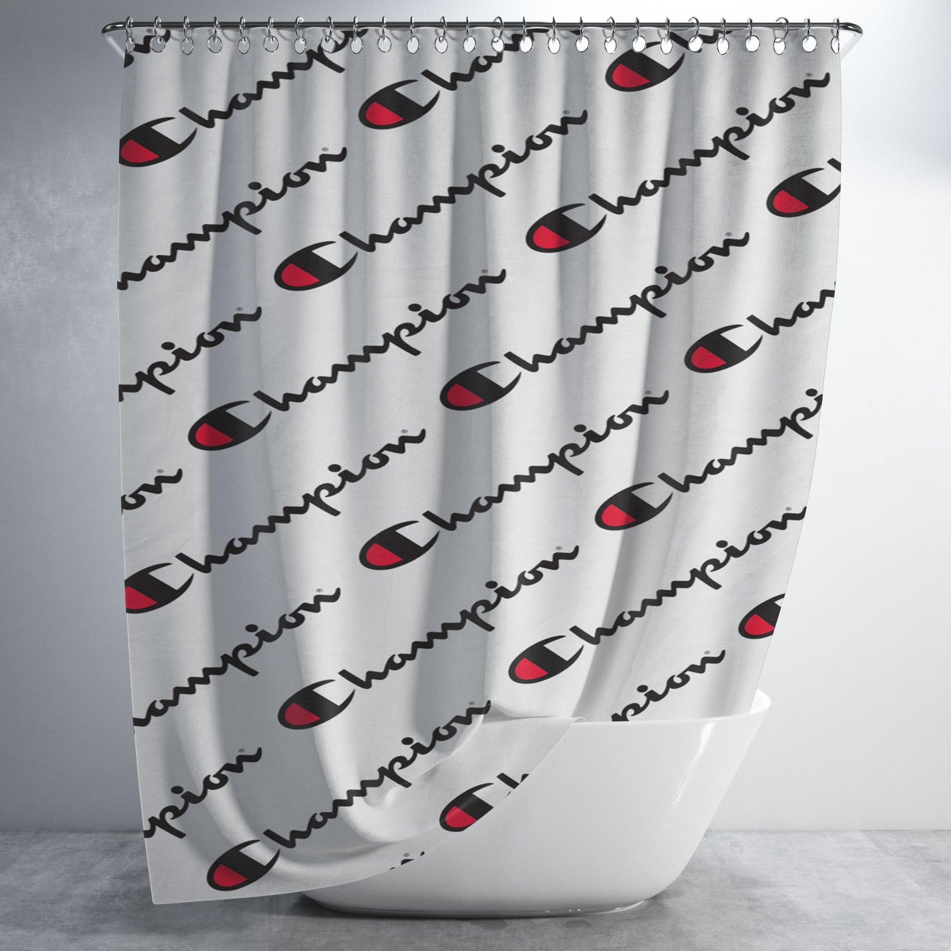 Champion Ebon-Ashgray Bathroom Shower Curtain Fabric Waterproof | 66 X 72 Inch