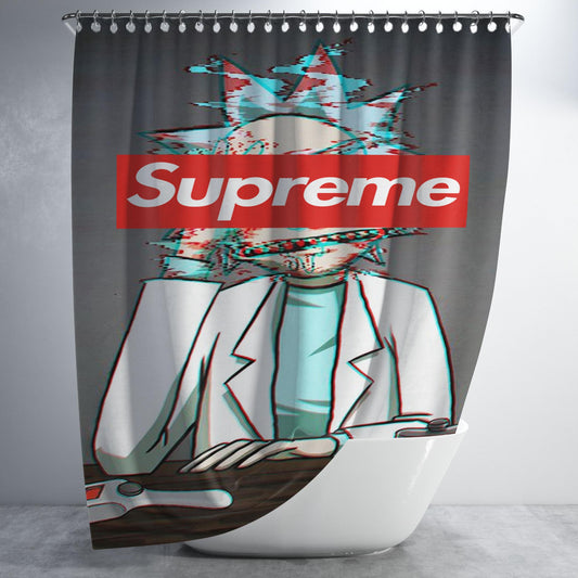 Glitchy Rick Supreme Bathroom Shower Curtain Fabric Waterproof | 66 X 72 Inch
