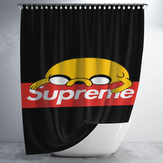 Jake The Dog Adventure Time Supreme Black Bathroom Shower Curtain Fabric Waterproof | 66 X 72 Inch