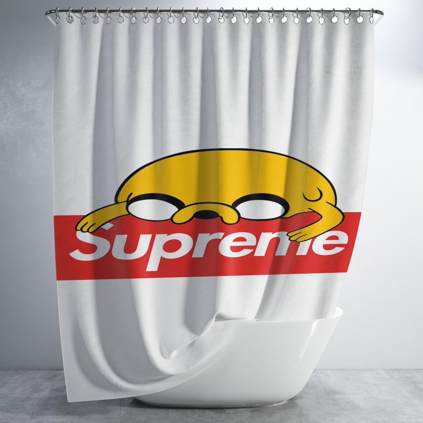 Jake The Dog Adventure Time Supreme White Bathroom Shower Curtain Fabric Waterproof | 66 X 72 Inch