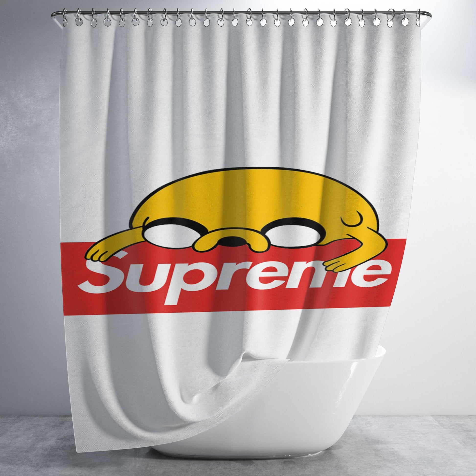 Jake The Dog Adventure Time Supreme White Bathroom Shower Curtain Fabric Waterproof | 66 X 72 Inch