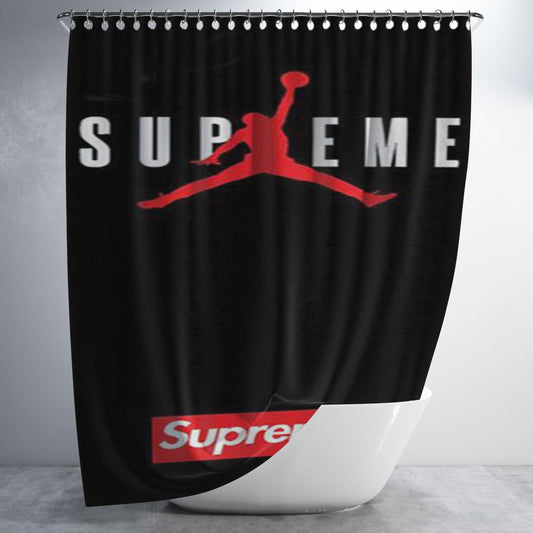 Jordan Supreme Black Bathroom Shower Curtain Fabric Waterproof | 66 X 72 Inch