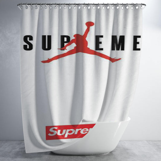 Jordan Supreme White Bathroom Shower Curtain Fabric Waterproof | 66 X 72 Inch