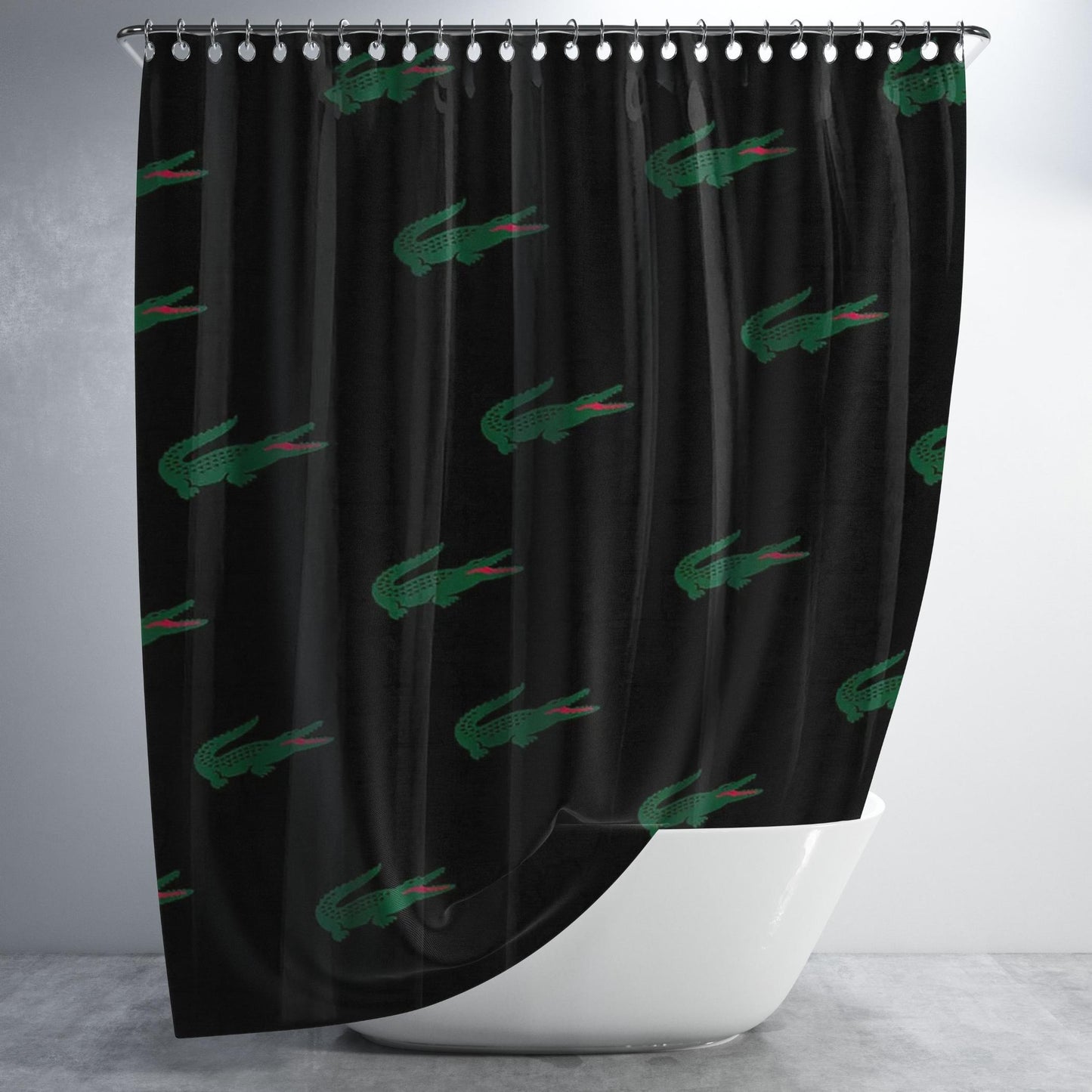 Lacoste Black Bathroom Shower Curtain Fabric Waterproof | 66 X 72 Inch