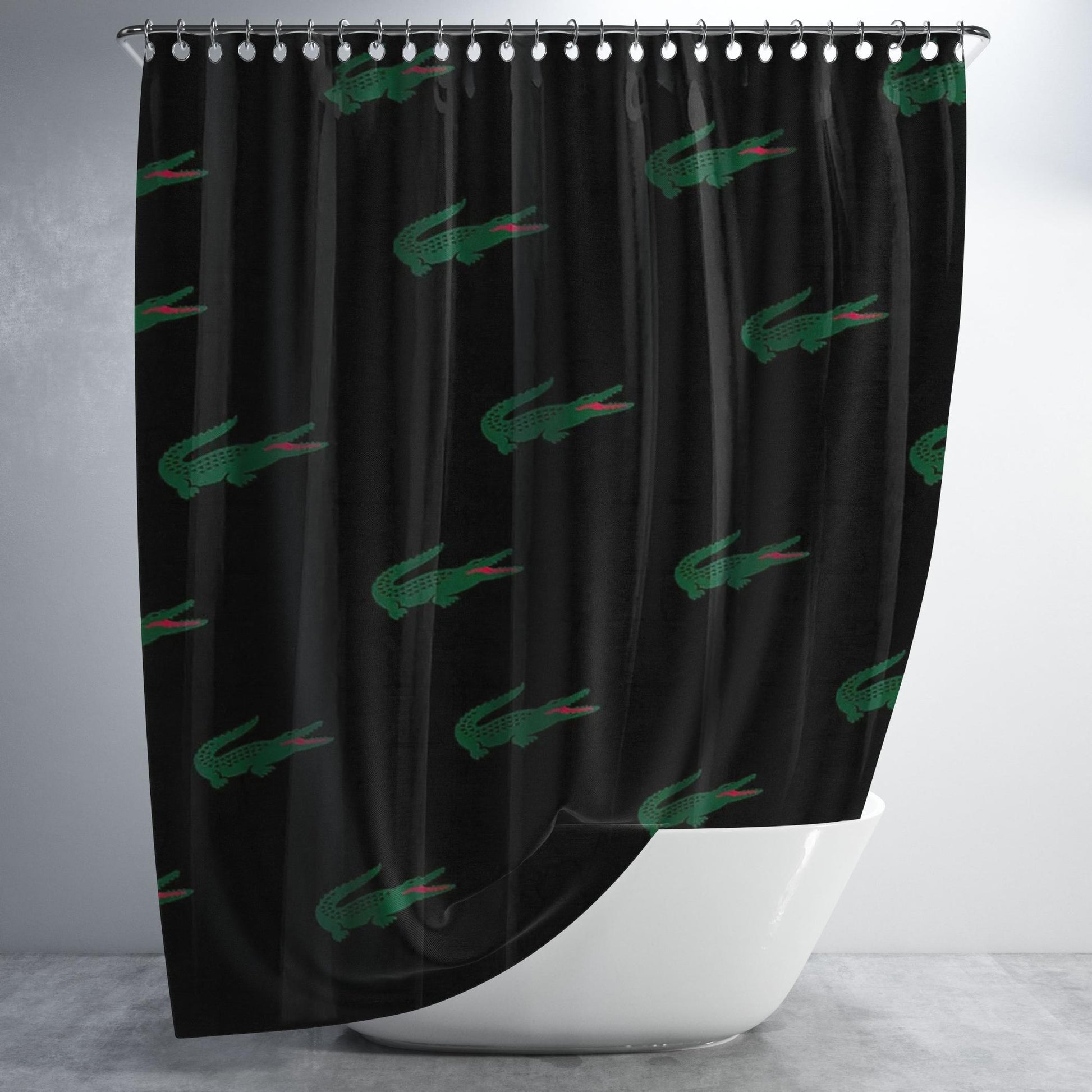Lacoste Black Bathroom Shower Curtain Fabric Waterproof | 66 X 72 Inch