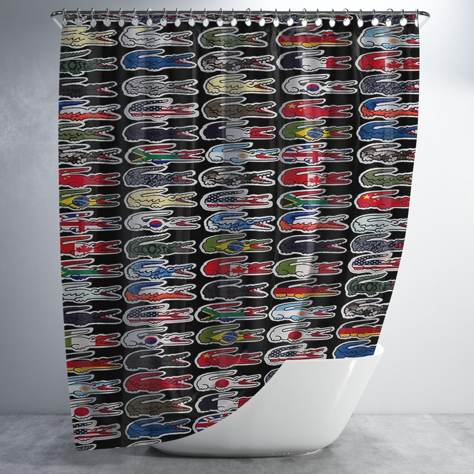 Lacoste World Flag Bathroom Shower Curtain Fabric Waterproof | 66 X 72 Inch