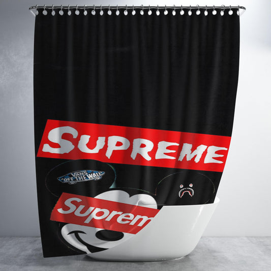 Mickey Mouse Hypebeast Supreme Bathroom Shower Curtain Fabric Waterproof | 66 X 72 Inch