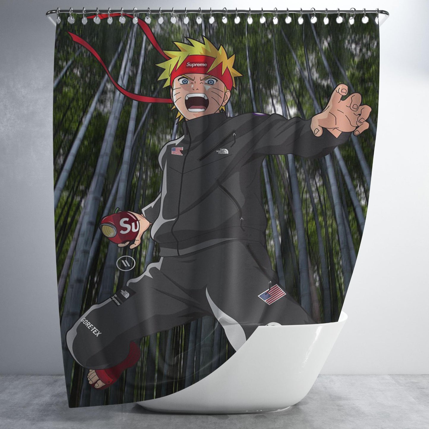Naruto Hypebeast Supreme Bathroom Shower Curtain Fabric Waterproof | 66 X 72 Inch