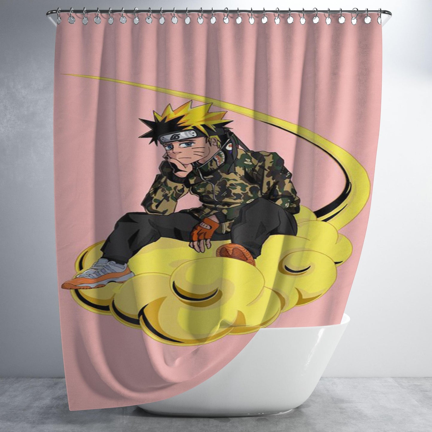 Naruto Supreme Bape Camo Flying Nimbus Bathroom Shower Curtain Fabric Waterproof | 66 X 72 Inch