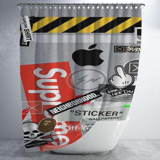 Off White Supreme Bathroom Shower Curtain Fabric Waterproof | 66 X 72 Inch