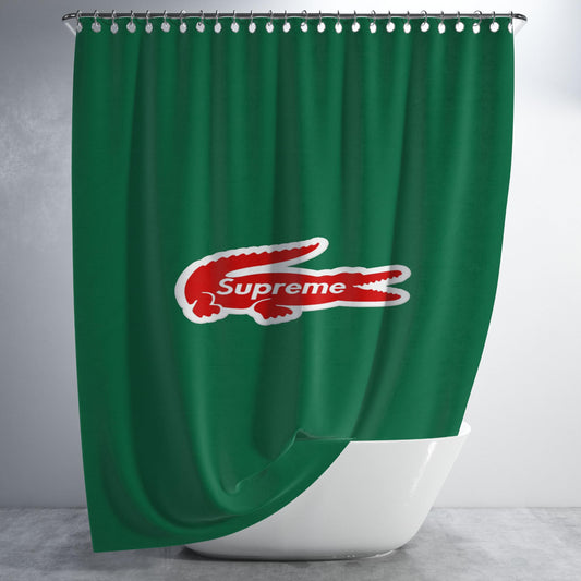 Red Lacoste Supreme Bathroom Shower Curtain Fabric Waterproof | 66 X 72 Inch
