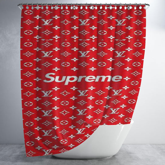 Red Louis Vuitton Supreme Bathroom Shower Curtain Fabric Waterproof | 66 X 72 Inch