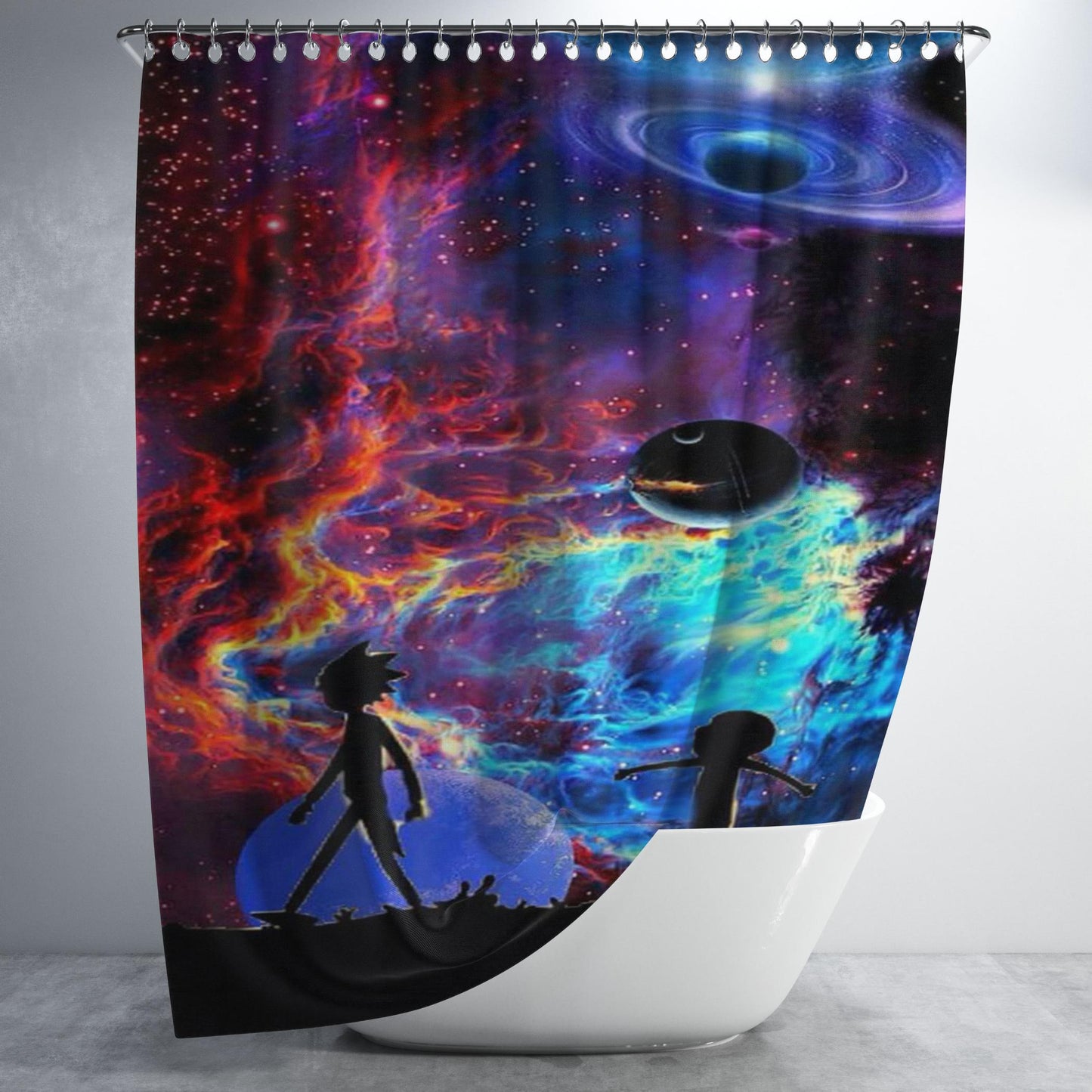 Rick And Morty Aurora Bathroom Shower Curtain Fabric Waterproof | 66 X 72 Inch