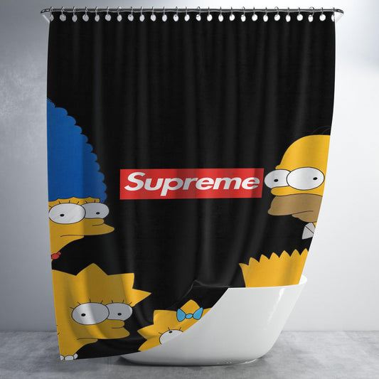 Simpson Family Supreme Black Bathroom Shower Curtain Fabric Waterproof | 66 X 72 Inch