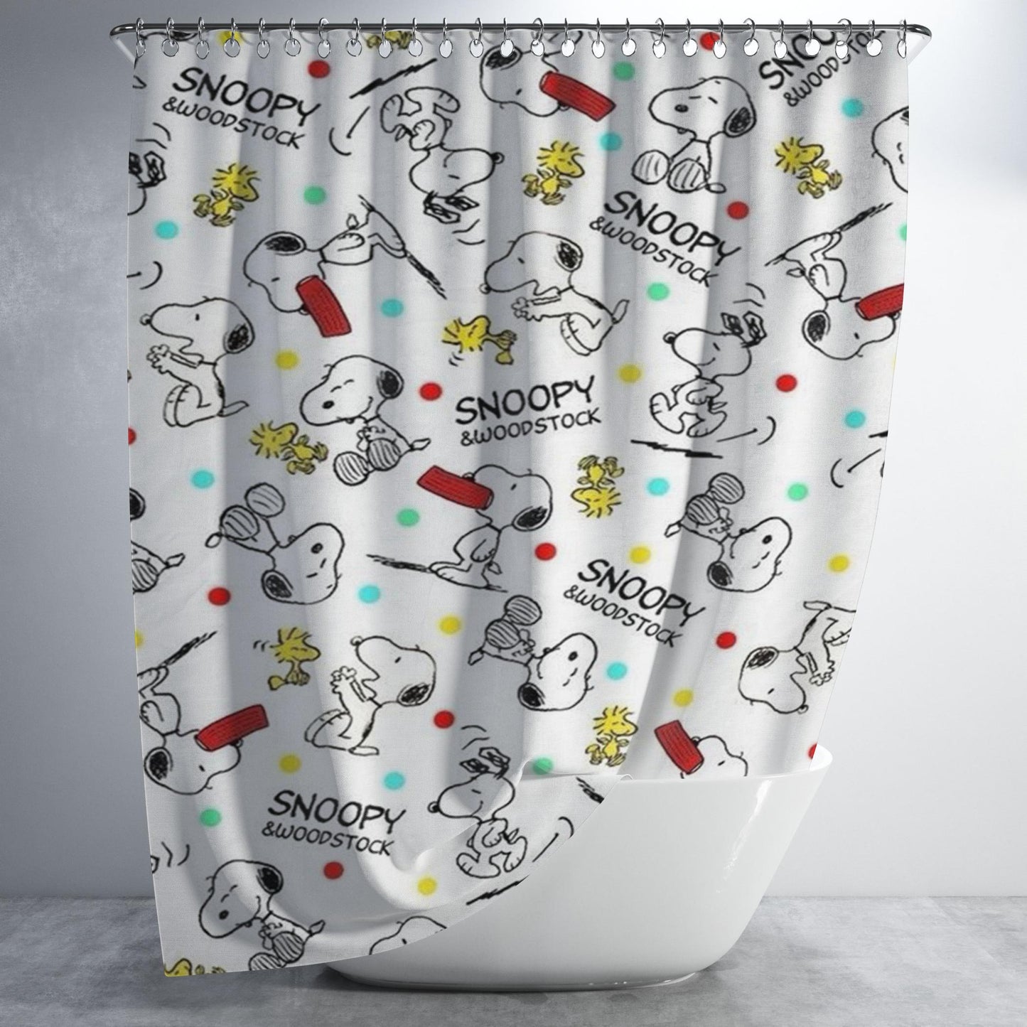 Snoopy And Woodstock Bathroom Shower Curtain Fabric Waterproof | 66 X 72 Inch