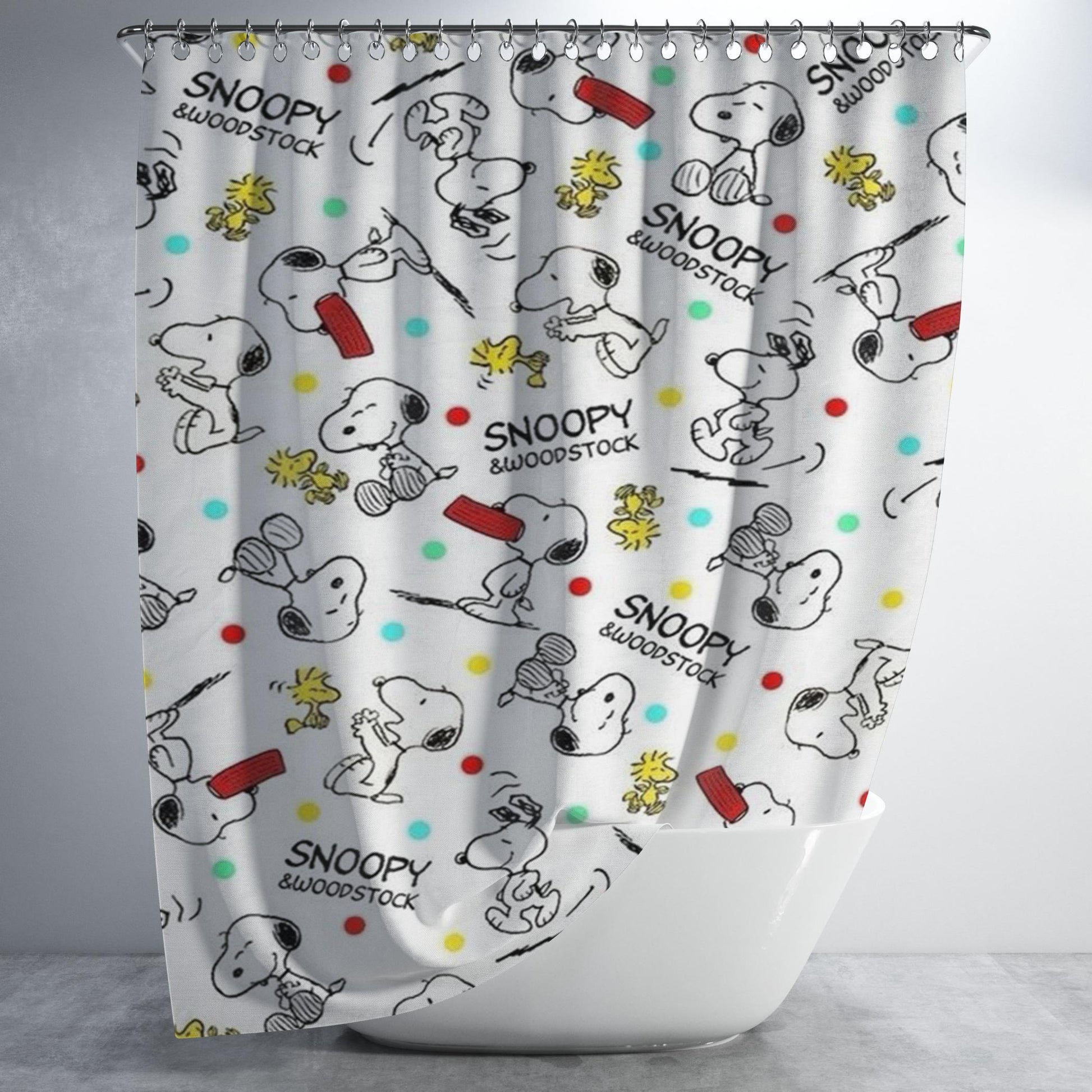 Snoopy And Woodstock Bathroom Shower Curtain Fabric Waterproof | 66 X 72 Inch