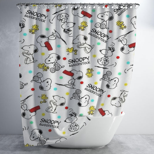 Snoopy And Woodstock Bathroom Shower Curtain Fabric Waterproof | 66 X 72 Inch