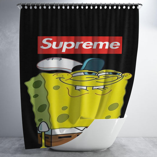Spongebob Squarepants Meme Supreme Black Bathroom Shower Curtain Fabric Waterproof | 66 X 72 Inch