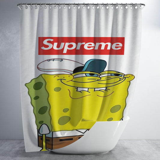 Spongebob Squarepants Meme Supreme White Bathroom Shower Curtain Fabric Waterproof | 66 X 72 Inch