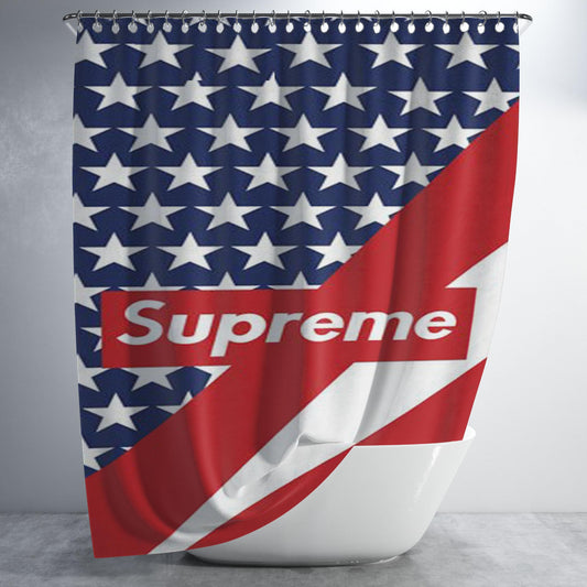 Supreme American Flag Bathroom Shower Curtain Fabric Waterproof | 66 X 72 Inch