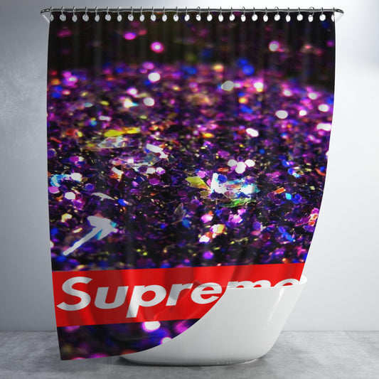 Supreme Black And Purple Glitter Bathroom Shower Curtain Fabric Waterproof | 66 X 72 Inch