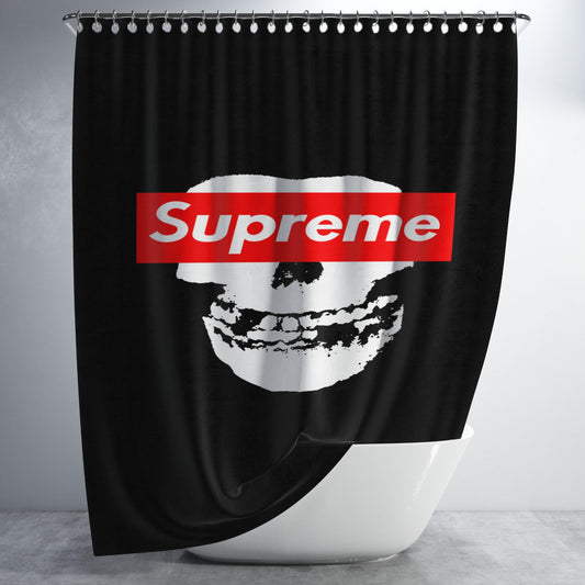 Supreme Black Skull Bathroom Shower Curtain Fabric Waterproof | 66 X 72 Inch