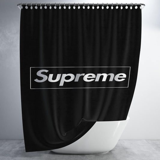 Supreme Black Bathroom Shower Curtain Fabric Waterproof | 66 X 72 Inch