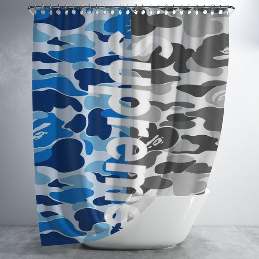 Supreme Blue Grey Bathroom Shower Curtain Fabric Waterproof | 66 X 72 Inch