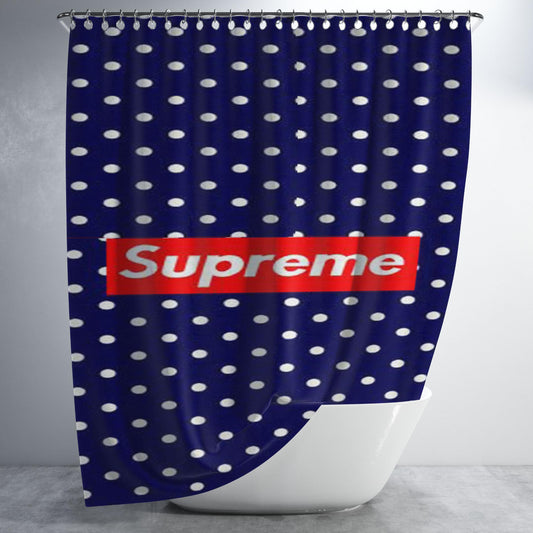 Supreme Blue White Dot  Bathroom Shower Curtain Fabric Waterproof | 66 X 72 Inch