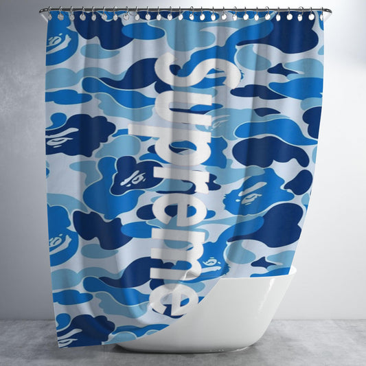 Supreme Blue Bathroom Shower Curtain Fabric Waterproof | 66 X 72 Inch