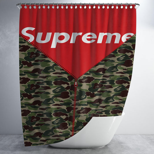 Supreme Camo Bathroom Shower Curtain Fabric Waterproof | 66 X 72 Inch