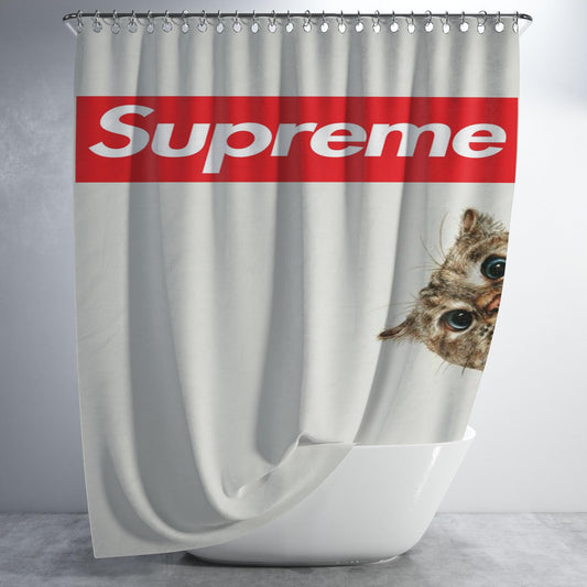 Supreme Cat Bathroom Shower Curtain Fabric Waterproof | 66 X 72 Inch