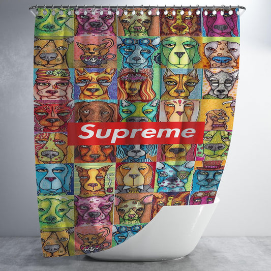 Supreme Dogs Collection Bathroom Shower Curtain Fabric Waterproof | 66 X 72 Inch