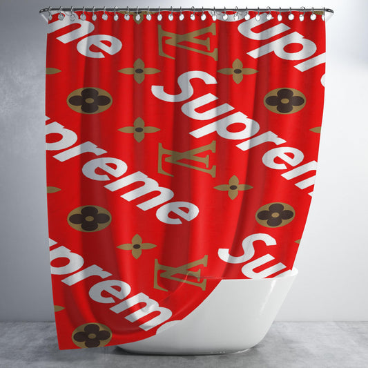 Supreme Doodle X Lv Red Bathroom Shower Curtain Fabric Waterproof | 66 X 72 Inch