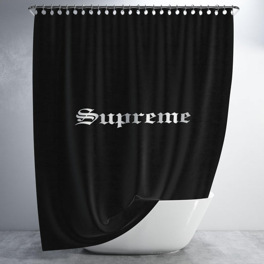 Supreme Font Black Bathroom Shower Curtain Fabric Waterproof | 66 X 72 Inch