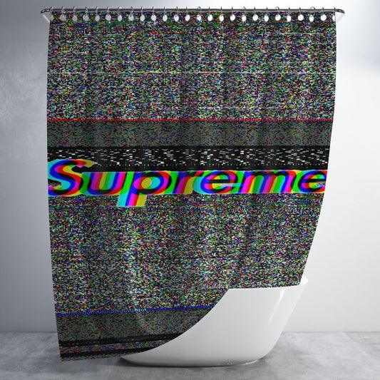 Supreme Glitch Art Bathroom Shower Curtain Fabric Waterproof | 66 X 72 Inch
