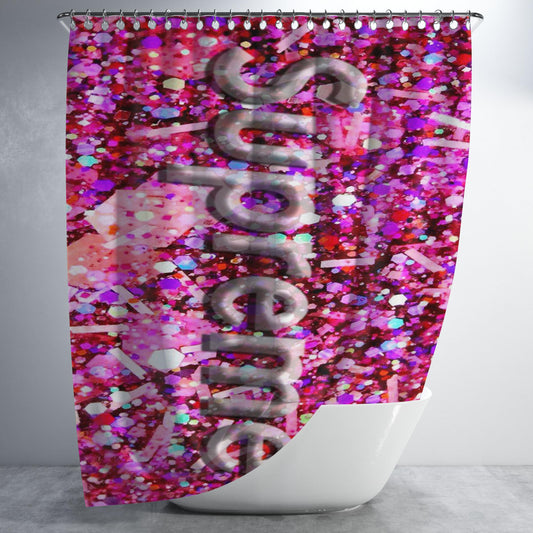 Supreme Gliter Pink Rose Bathroom Shower Curtain Fabric Waterproof | 66 X 72 Inch