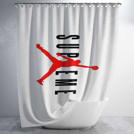Supreme Jordan White Bathroom Shower Curtain Fabric Waterproof | 66 X 72 Inch