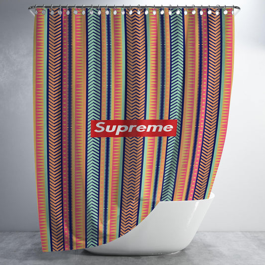 Supreme Line Pattern Bathroom Shower Curtain Fabric Waterproof | 66 X 72 Inch